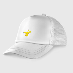 Детская кепка тракер с принтом Pikachu Smile в Тюмени, Козырек - 100% хлопок. Кепка - 100% полиэстер, Задняя часть - сетка | универсальный размер, пластиковая застёжка | пикачу | покемон