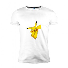 Мужская футболка премиум с принтом Pikachu Smile в Тюмени, 92% хлопок, 8% лайкра | приталенный силуэт, круглый вырез ворота, длина до линии бедра, короткий рукав | Тематика изображения на принте: пикачу | покемон