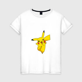 Женская футболка хлопок с принтом Pikachu Smile в Тюмени, 100% хлопок | прямой крой, круглый вырез горловины, длина до линии бедер, слегка спущенное плечо | пикачу | покемон