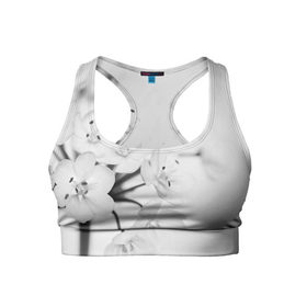 Женский спортивный топ 3D с принтом Белые цветочки 5 в Тюмени, 82% полиэстер, 18% спандекс Ткань безопасна для здоровья, позволяет коже дышать, не мнется и не растягивается |  | белый | цветок | цветы