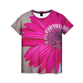 Женская футболка 3D с принтом Гербера 2 в Тюмени, 100% полиэфир ( синтетическое хлопкоподобное полотно) | прямой крой, круглый вырез горловины, длина до линии бедер | Тематика изображения на принте: герберы | зелень | лепестки | природа | растения | цветы