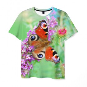 Мужская футболка 3D с принтом Прелесть в Тюмени, 100% полиэфир | прямой крой, круглый вырез горловины, длина до линии бедер | бабочка | лепестки | прикольные картинки | природа | цветочки | цветы