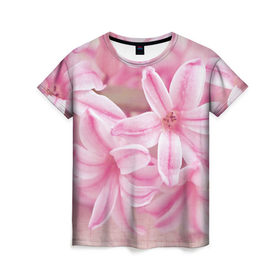 Женская футболка 3D с принтом Нежные цветочки в Тюмени, 100% полиэфир ( синтетическое хлопкоподобное полотно) | прямой крой, круглый вырез горловины, длина до линии бедер | розовый | цветок | цветы