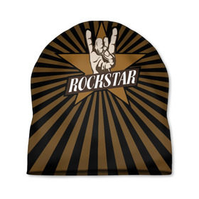 Шапка 3D с принтом Rockstar в Тюмени, 100% полиэстер | универсальный размер, печать по всей поверхности изделия | Тематика изображения на принте: hard | metal | music | rock | металл | музыка | рок | рок звезда