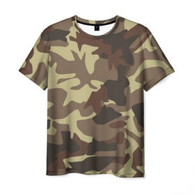 Мужская футболка 3D с принтом Коричневый камуфляж в Тюмени, 100% полиэфир | прямой крой, круглый вырез горловины, длина до линии бедер | Тематика изображения на принте: camo | camouflage | камо | хаки