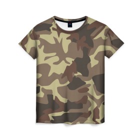 Женская футболка 3D с принтом Коричневый камуфляж в Тюмени, 100% полиэфир ( синтетическое хлопкоподобное полотно) | прямой крой, круглый вырез горловины, длина до линии бедер | camo | camouflage | камо | хаки