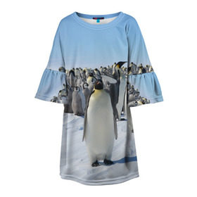 Детское платье 3D с принтом Пингвины в Тюмени, 100% полиэстер | прямой силуэт, чуть расширенный к низу. Круглая горловина, на рукавах — воланы | пингвин