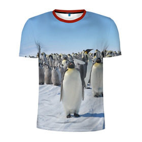 Мужская футболка 3D спортивная с принтом Пингвины в Тюмени, 100% полиэстер с улучшенными характеристиками | приталенный силуэт, круглая горловина, широкие плечи, сужается к линии бедра | пингвин