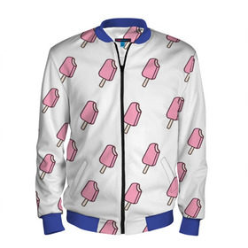 Мужской бомбер 3D с принтом Мороженое розовое в Тюмени, 100% полиэстер | застегивается на молнию, по бокам два кармана без застежек, по низу бомбера и на воротнике - эластичная резинка | Тематика изображения на принте: ice cream | мода | мороженое | тренд