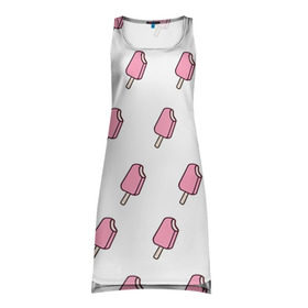 Платье-майка 3D с принтом Мороженое розовое в Тюмени, 100% полиэстер | полуприлегающий силуэт, широкие бретели, круглый вырез горловины, удлиненный подол сзади. | ice cream | мода | мороженое | тренд
