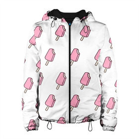 Женская куртка 3D с принтом Мороженое розовое в Тюмени, ткань верха — 100% полиэстер, подклад — флис | прямой крой, подол и капюшон оформлены резинкой с фиксаторами, два кармана без застежек по бокам, один большой потайной карман на груди. Карман на груди застегивается на липучку | ice cream | мода | мороженое | тренд