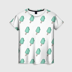 Женская футболка 3D с принтом Мороженое мятное в Тюмени, 100% полиэфир ( синтетическое хлопкоподобное полотно) | прямой крой, круглый вырез горловины, длина до линии бедер | Тематика изображения на принте: ice cream | мода | мороженое | тренд