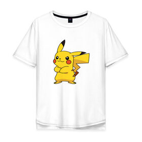 Мужская футболка хлопок Oversize с принтом Pikachu в Тюмени, 100% хлопок | свободный крой, круглый ворот, “спинка” длиннее передней части | pikachu | pokemon | пикачу | покемон