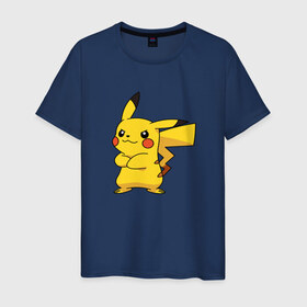 Мужская футболка хлопок с принтом Pikachu в Тюмени, 100% хлопок | прямой крой, круглый вырез горловины, длина до линии бедер, слегка спущенное плечо. | Тематика изображения на принте: pikachu | pokemon | пикачу | покемон