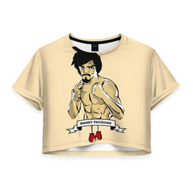 Женская футболка 3D укороченная с принтом Manny Pacquiao в Тюмени, 100% полиэстер | круглая горловина, длина футболки до линии талии, рукава с отворотами | мэнни пакьяо