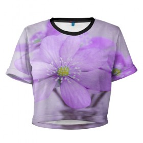 Женская футболка 3D укороченная с принтом Цветочек в Тюмени, 100% полиэстер | круглая горловина, длина футболки до линии талии, рукава с отворотами | 
