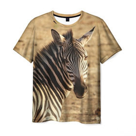 Мужская футболка 3D с принтом Зебра в Тюмени, 100% полиэфир | прямой крой, круглый вырез горловины, длина до линии бедер | африка | голова животного | зебра | лошадь | природа