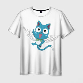 Мужская футболка 3D с принтом Хеппи в Тюмени, 100% полиэфир | прямой крой, круглый вырез горловины, длина до линии бедер | Тематика изображения на принте: fairy tail | хеппи