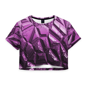 Женская футболка 3D укороченная с принтом Каменная кладка фиолетовая в Тюмени, 100% полиэстер | круглая горловина, длина футболки до линии талии, рукава с отворотами | 