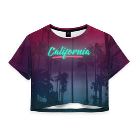 Женская футболка 3D укороченная с принтом California в Тюмени, 100% полиэстер | круглая горловина, длина футболки до линии талии, рукава с отворотами | america | california | city | state | sun. summer | америка | город | калифорния | лето | солнце | штат