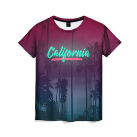 Женская футболка 3D с принтом California в Тюмени, 100% полиэфир ( синтетическое хлопкоподобное полотно) | прямой крой, круглый вырез горловины, длина до линии бедер | america | california | city | state | sun. summer | америка | город | калифорния | лето | солнце | штат