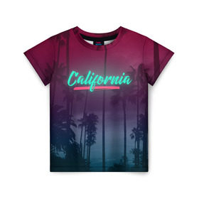 Детская футболка 3D с принтом California в Тюмени, 100% гипоаллергенный полиэфир | прямой крой, круглый вырез горловины, длина до линии бедер, чуть спущенное плечо, ткань немного тянется | Тематика изображения на принте: america | california | city | state | sun. summer | америка | город | калифорния | лето | солнце | штат