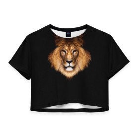 Женская футболка 3D укороченная с принтом Лев в Тюмени, 100% полиэстер | круглая горловина, длина футболки до линии талии, рукава с отворотами | lion | голова | лев