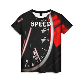 Женская футболка 3D с принтом Скорость в Тюмени, 100% полиэфир ( синтетическое хлопкоподобное полотно) | прямой крой, круглый вырез горловины, длина до линии бедер | автомобиль | дорога | драйв | скорость | стритрейсер | стритрейсинг