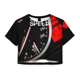 Женская футболка 3D укороченная с принтом Скорость в Тюмени, 100% полиэстер | круглая горловина, длина футболки до линии талии, рукава с отворотами | автомобиль | дорога | драйв | скорость | стритрейсер | стритрейсинг