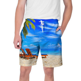 Мужские шорты 3D с принтом Лето в Тюмени,  полиэстер 100% | прямой крой, два кармана без застежек по бокам. Мягкая трикотажная резинка на поясе, внутри которой широкие завязки. Длина чуть выше колен | Тематика изображения на принте: берег | лето | море | отдых