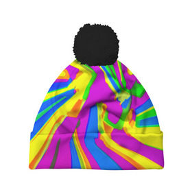 Шапка 3D c помпоном с принтом Tie-Dye в Тюмени, 100% полиэстер | универсальный размер, печать по всей поверхности изделия | 