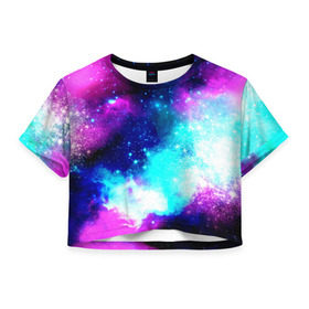 Женская футболка 3D укороченная с принтом Космические краски в Тюмени, 100% полиэстер | круглая горловина, длина футболки до линии талии, рукава с отворотами | star | звезды | яркие