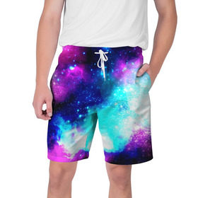 Мужские шорты 3D с принтом Космические краски в Тюмени,  полиэстер 100% | прямой крой, два кармана без застежек по бокам. Мягкая трикотажная резинка на поясе, внутри которой широкие завязки. Длина чуть выше колен | star | звезды | яркие
