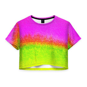 Женская футболка 3D укороченная с принтом color в Тюмени, 100% полиэстер | круглая горловина, длина футболки до линии талии, рукава с отворотами | кислотный | яркий