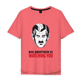 Мужская футболка хлопок Oversize с принтом Big Brother is watching you в Тюмени, 100% хлопок | свободный крой, круглый ворот, “спинка” длиннее передней части | Тематика изображения на принте: 1984 | большой брат | джордж оурелл