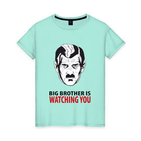 Женская футболка хлопок с принтом Big Brother is watching you в Тюмени, 100% хлопок | прямой крой, круглый вырез горловины, длина до линии бедер, слегка спущенное плечо | 1984 | большой брат | джордж оурелл