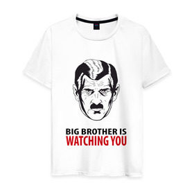 Мужская футболка хлопок с принтом Big Brother is watching you в Тюмени, 100% хлопок | прямой крой, круглый вырез горловины, длина до линии бедер, слегка спущенное плечо. | Тематика изображения на принте: 1984 | большой брат | джордж оурелл