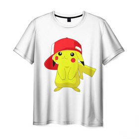 Мужская футболка 3D с принтом Pika в Тюмени, 100% полиэфир | прямой крой, круглый вырез горловины, длина до линии бедер | bulbasaur | pikachu | pokemon | squirtle | бальбазар | пикачу | покемон | сквиртл