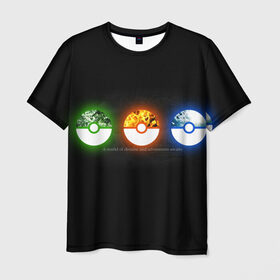 Мужская футболка 3D с принтом Awaits в Тюмени, 100% полиэфир | прямой крой, круглый вырез горловины, длина до линии бедер | bulbasaur | pikachu | pokemon | squirtle | бальбазар | пикачу | покемон | сквиртл
