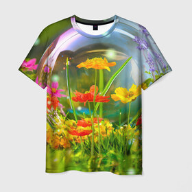 Мужская футболка 3D с принтом Flowers в Тюмени, 100% полиэфир | прямой крой, круглый вырез горловины, длина до линии бедер | арт | краска | лето | лучи | любовь | новинки | популярные | природа | рисунки | свет | цветы
