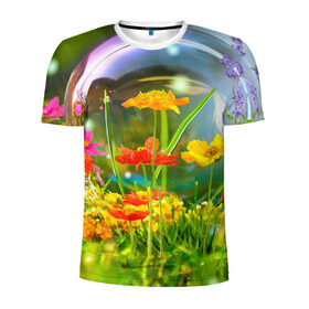 Мужская футболка 3D спортивная с принтом Flowers в Тюмени, 100% полиэстер с улучшенными характеристиками | приталенный силуэт, круглая горловина, широкие плечи, сужается к линии бедра | арт | краска | лето | лучи | любовь | новинки | популярные | природа | рисунки | свет | цветы