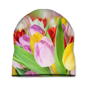 Шапка 3D с принтом Мир тюльпанов в Тюмени, 100% полиэстер | универсальный размер, печать по всей поверхности изделия | арт | краска | лето | лучи | любовь | новинки | популярные | природа | рисунки | свет | цветы