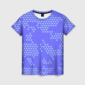 Женская футболка 3D с принтом Кибер камуфляж 7 в Тюмени, 100% полиэфир ( синтетическое хлопкоподобное полотно) | прямой крой, круглый вырез горловины, длина до линии бедер | пиксели | сиреневый | точки