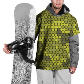 Накидка на куртку 3D с принтом Кибер камуфляж 8 в Тюмени, 100% полиэстер |  | Тематика изображения на принте: желтый | соты