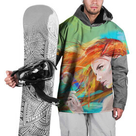 Накидка на куртку 3D с принтом Летняя пора в Тюмени, 100% полиэстер |  | lineking | вектор | волосы на ветру | девушка | краски | модель | одуванчик | рыжая