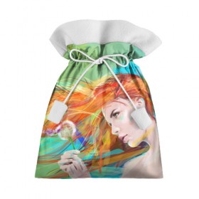 Подарочный 3D мешок с принтом Летняя пора в Тюмени, 100% полиэстер | Размер: 29*39 см | Тематика изображения на принте: lineking | вектор | волосы на ветру | девушка | краски | модель | одуванчик | рыжая