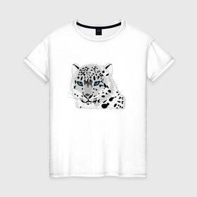 Женская футболка хлопок с принтом Белый тигр в Тюмени, 100% хлопок | прямой крой, круглый вырез горловины, длина до линии бедер, слегка спущенное плечо | снежный барс | хищник