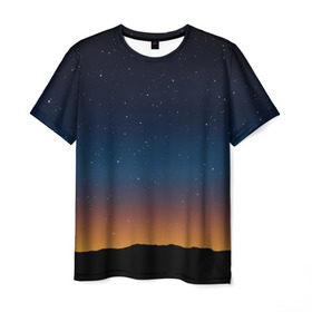 Мужская футболка 3D с принтом Звездное небо в Тюмени, 100% полиэфир | прямой крой, круглый вырез горловины, длина до линии бедер | вселенная | галактика | горизон | звезды | небо | ночь