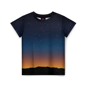 Детская футболка 3D с принтом Звездное небо в Тюмени, 100% гипоаллергенный полиэфир | прямой крой, круглый вырез горловины, длина до линии бедер, чуть спущенное плечо, ткань немного тянется | Тематика изображения на принте: вселенная | галактика | горизон | звезды | небо | ночь