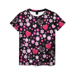 Женская футболка 3D с принтом Волшебный орнамент в Тюмени, 100% полиэфир ( синтетическое хлопкоподобное полотно) | прямой крой, круглый вырез горловины, длина до линии бедер | heart | любовь | орнамент | сердце | узор